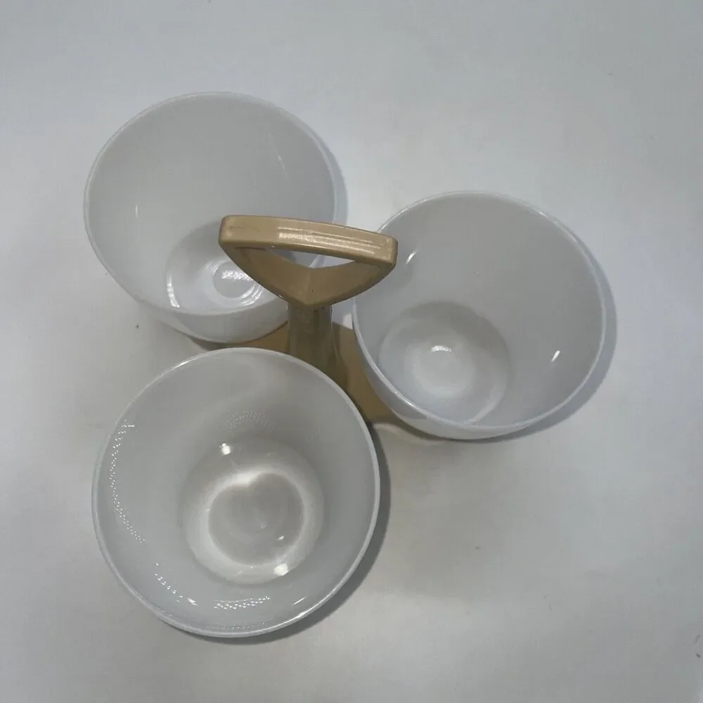 Tupperware Condiment Serving Caddy #757- 4 Taupe White Lids Cups Party Picnic